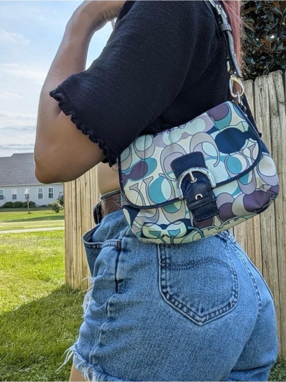 Coach Y2K mini soho shoulder bag blue C daisy print
